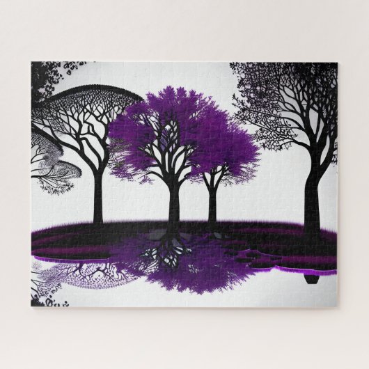Abstracte Paarse boom in zwart-wit bos Legpuzzel (Horizontaal)