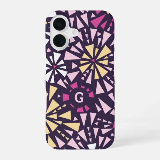 Abstracte Paarse bursts monogram Initiaal iPhone 16 Hoesje (Achterkant)
