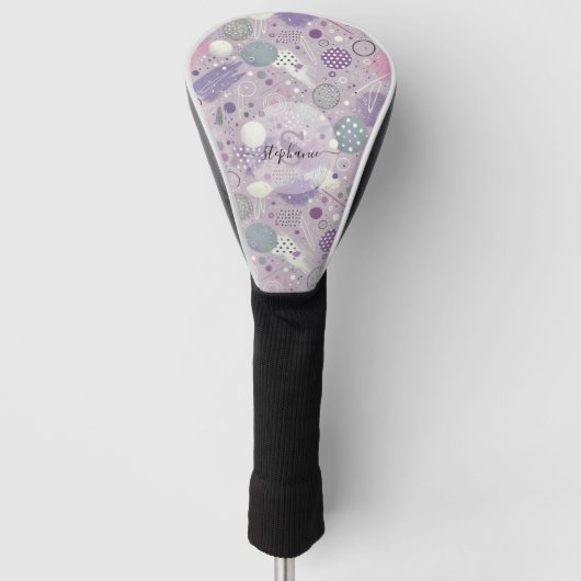 Abstracte Paarse cirkels met verfstrips Accents Golfheadcover (Voorkant)