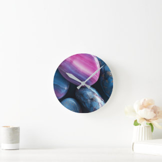 Abstracte paarse en blauwe agaat marmeren wandklok