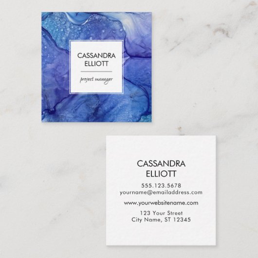 Abstracte Paarse en blauwe alcoholinkt Vloeibare k Vierkante Visitekaartje (Voorkant / Achterkant)