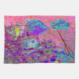 Abstracte paarse en blauwe hortensia met magenta theedoek