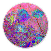 Abstracte Paarse en blauwe hydrangea met magenta Keramische Knop (Voorkant)