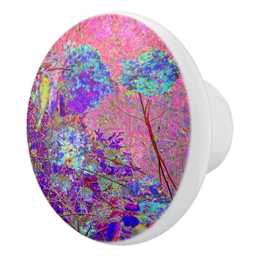 Abstracte Paarse en blauwe hydrangea met magenta Keramische Knop (Rechts)
