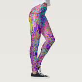 Abstracte Paarse en blauwe hydrangea met magenta Leggings (Rechts)