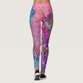 Abstracte Paarse en blauwe hydrangea met magenta Leggings (Achterkant)