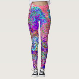 Abstracte Paarse en blauwe hydrangea met magenta Leggings
