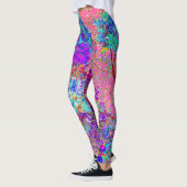 Abstracte Paarse en blauwe hydrangea met magenta Leggings (Links)