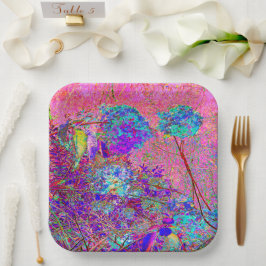 Abstracte Paarse en blauwe hydrangea met magenta Papieren Bordje