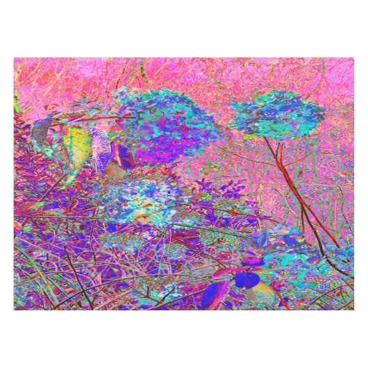 Abstracte Paarse en blauwe hydrangea met magenta Tafelkleed (Voorkant (Horizontaal))