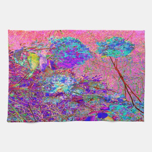 Abstracte Paarse en blauwe hydrangea met magenta Theedoek (Horizontaal)