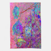 Abstracte Paarse en blauwe hydrangea met magenta Theedoek (Verticaal)