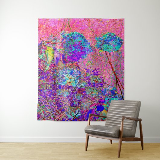 Abstracte Paarse en blauwe hydrangea met magenta Wandkleed (In situ)