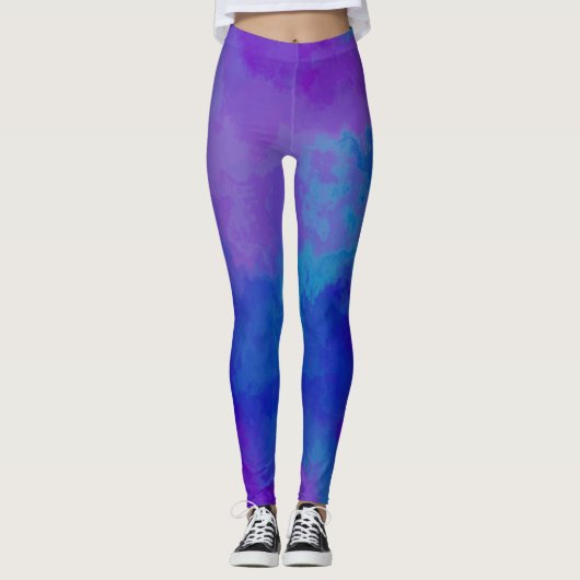 Abstracte Paarse en Blauwe Leggings (Voorkant)