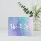 Abstracte Paarse en Blauwe Waterverf Dank U Briefkaart (Staand voorkant)