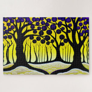 Abstracte Paarse en gele Forest Paradise Land Legpuzzel