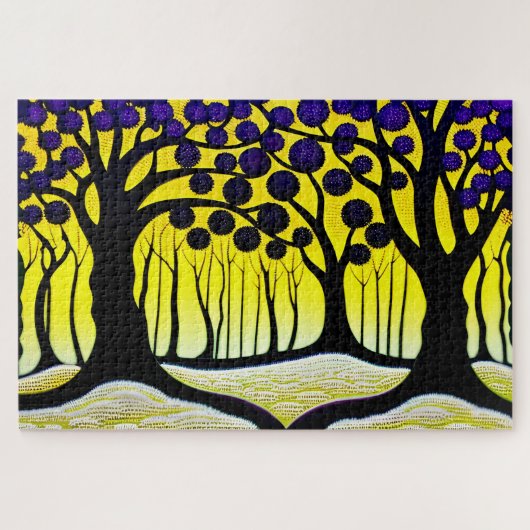 Abstracte Paarse en gele Forest Paradise Land Legpuzzel (Horizontaal)