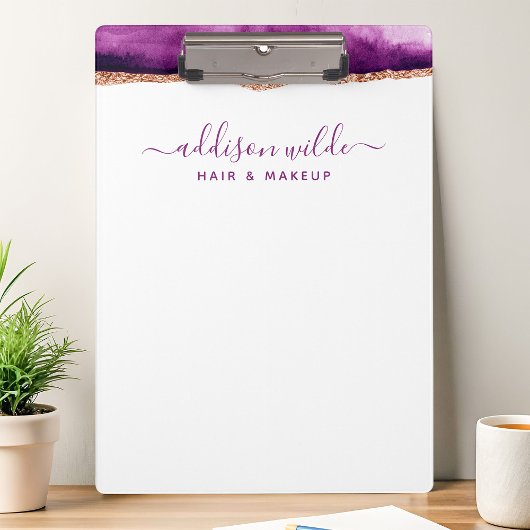 Abstracte Paarse en Gouden Waterverf Zaken Klembord