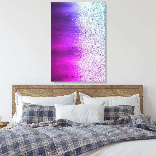 Abstracte Paarse en roze moderne glitterschilderin Canvas Afdruk (Insitu (Slaapkamer))
