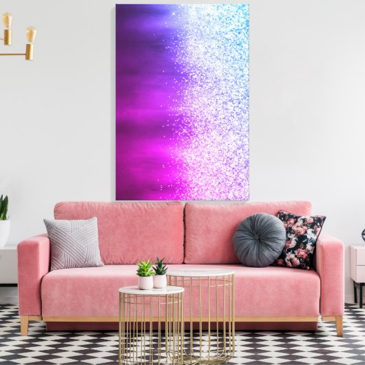 Abstracte Paarse en roze moderne glitterschilderin Canvas Afdruk (Insitu (Woonkamer))