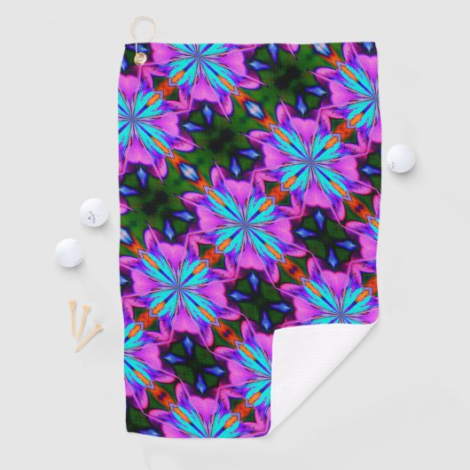 Abstracte Paarse en Turquoise Kaleidoscope Art Golfhanddoek (Insitu)