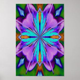 Abstracte Paarse en Turquoise Kaleidoscope Art Poster