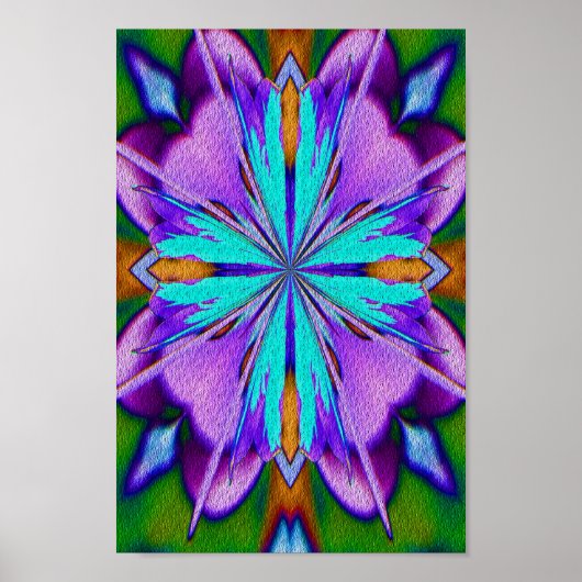 Abstracte Paarse en Turquoise Kaleidoscope Art Poster (Voorkant)