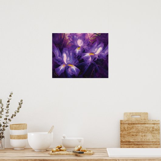Abstracte Paarse en witte irisbloemen Poster (Keuken)