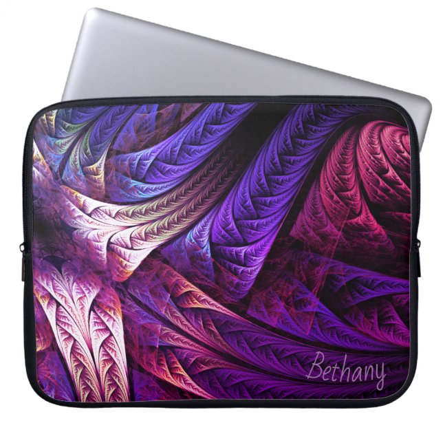 Abstracte paarse fractals gepersonaliseerd laptop sleeve (Voorkant)