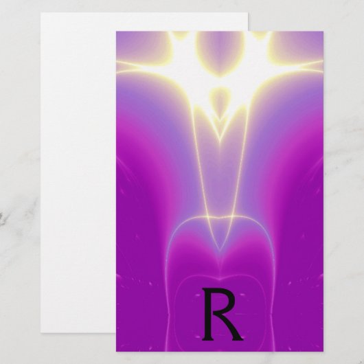 ABSTRACTE PAARSE FUCHSIEWIT-LICHTWAVELMONOGRAM BRIEFPAPIER (Voorkant / Achterkant)