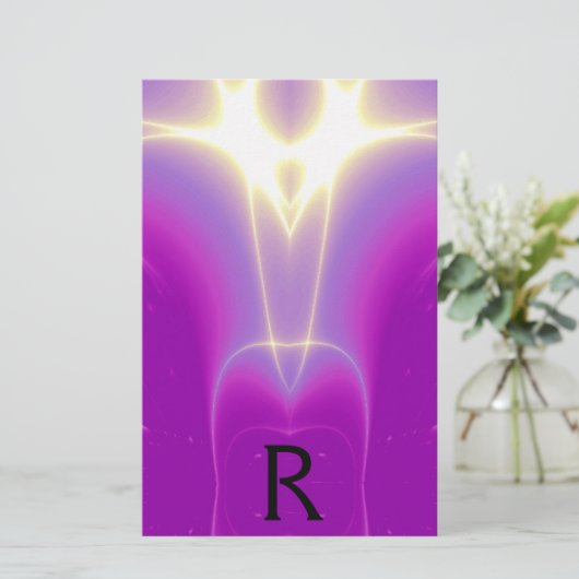 ABSTRACTE PAARSE FUCHSIEWIT-LICHTWAVELMONOGRAM BRIEFPAPIER (Staand voorkant)