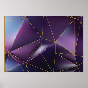 Abstracte paarse geometrie met gouden lijnen poster