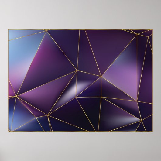 Abstracte paarse geometrie met gouden lijnen poster (Voorkant)