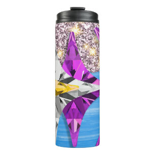 Abstracte Paarse Geometrische Kristal Glitter Reis Thermosbeker