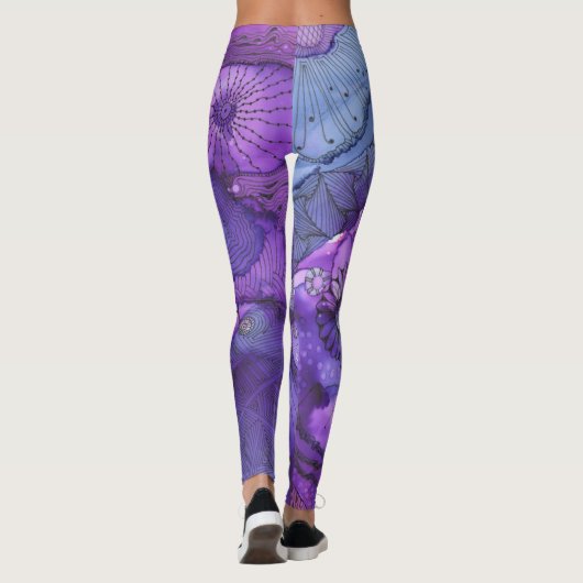 Abstracte Paarse Glow Leggings (Achterkant)