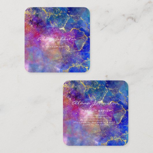 Abstracte Paarse goudblauw Makeup kunstenaar Vierkante Visitekaartje (Voorkant / Achterkant)