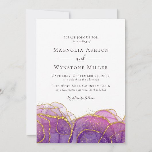 Abstracte Paarse gouden bruiloft Kaart (Voorkant)