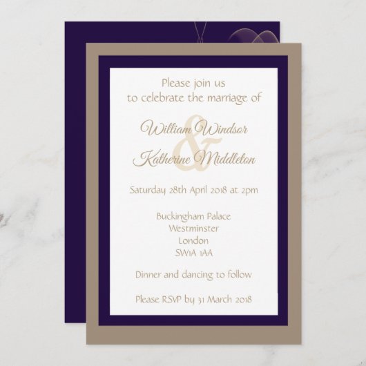 Abstracte paarse gouden dubbelzijdige bruiloft Uit Kaart (Voorkant / Achterkant)