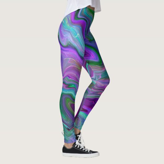 Abstracte Paarse, groene en blauw-vochtige kunst Leggings (Rechts)
