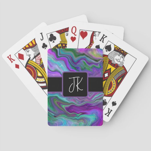 Abstracte Paarse, groene en blauw-vochtige kunst Pokerkaarten (Achterkant)