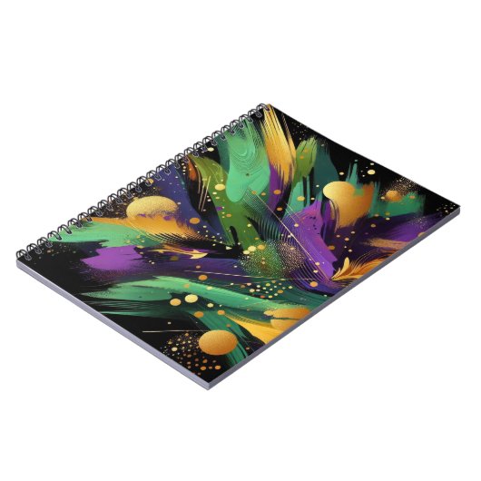 ABSTRACTE PAARSE GROENE GOUDEN MARDI GRAS SPATTEN NOTITIEBOEK (Linkerzijde)