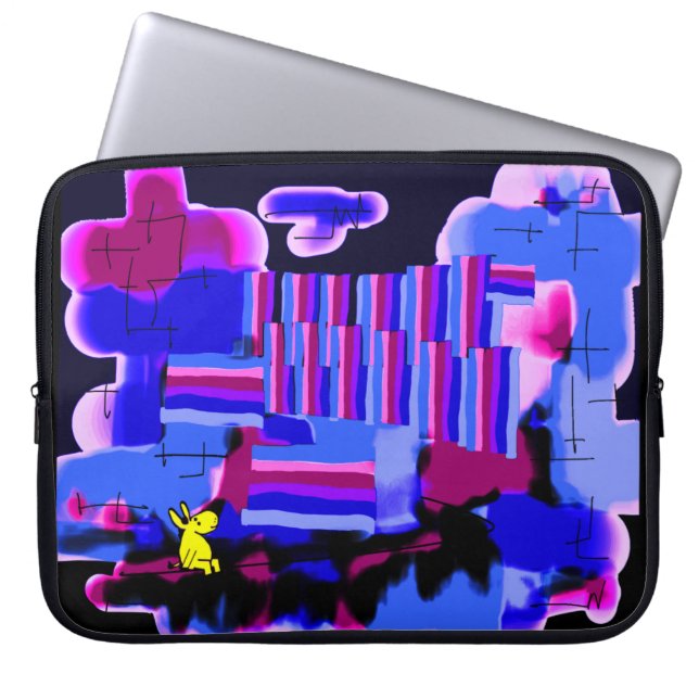 abstracte paarse haas laptop sleeve (Voorkant)