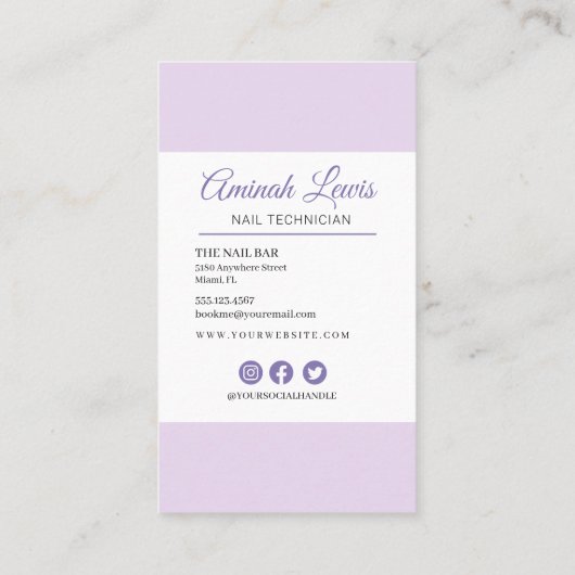 Abstracte Paarse handen Nail Artist Visitekaartje (Achterkant)