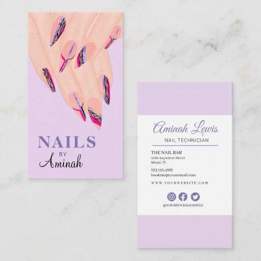 Abstracte Paarse handen Nail Artist Visitekaartje (Voorkant / Achterkant)
