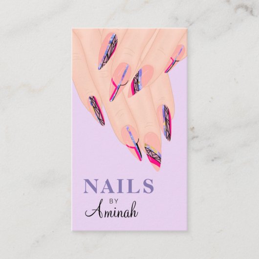 Abstracte Paarse handen Nail Artist Visitekaartje (Voorkant)
