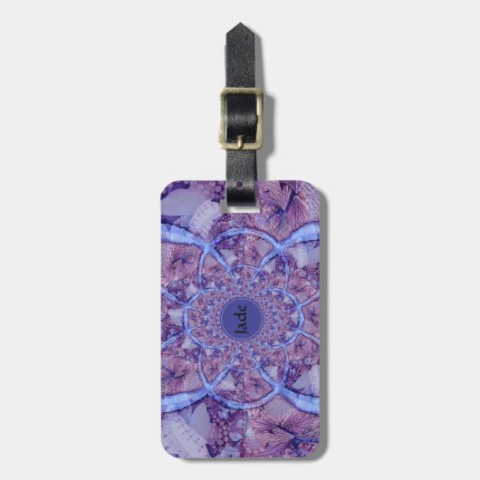 Abstracte Paarse Lavender Monogrammed Boho Art Bagagelabel (Voorkant verticaal)