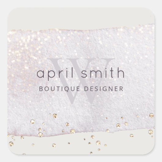 Abstracte Paarse Lila penseel Stoke Monogram Glitt Vierkante Sticker (Voorkant)