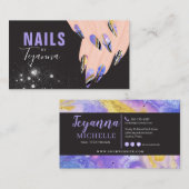 Abstracte Paarse marmer Glitter Hands Nail Artist Visitekaartje (Voorkant / Achterkant)