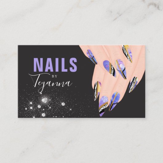 Abstracte Paarse marmer Glitter Hands Nail Artist Visitekaartje (Voorkant)