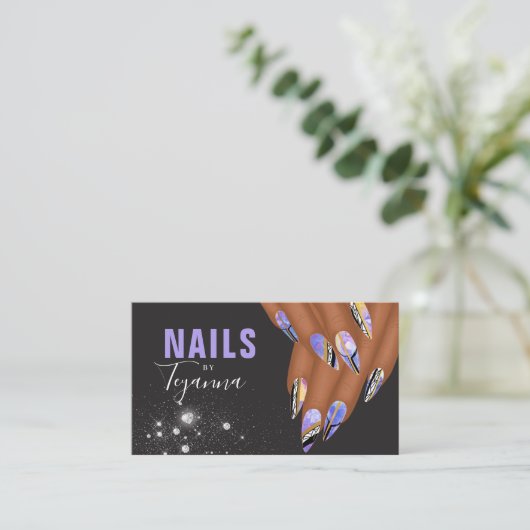 Abstracte Paarse marmer Glitter Hands Nail Artist Visitekaartje (Staand voorkant)